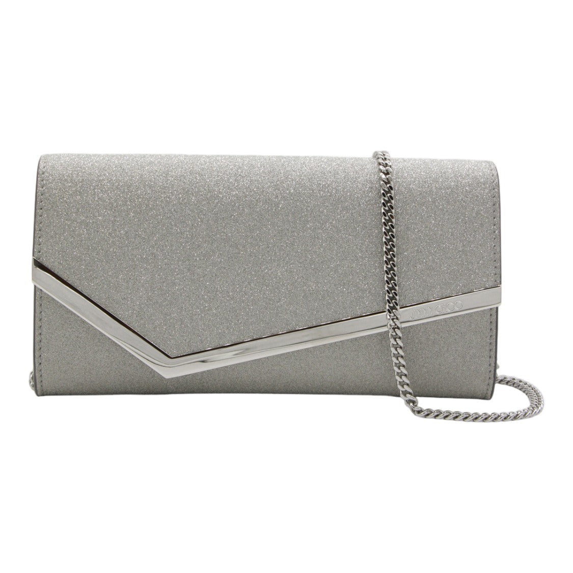 Jimmy Choo Rectangular Silver Bag With Metallic V-Shape Accent
