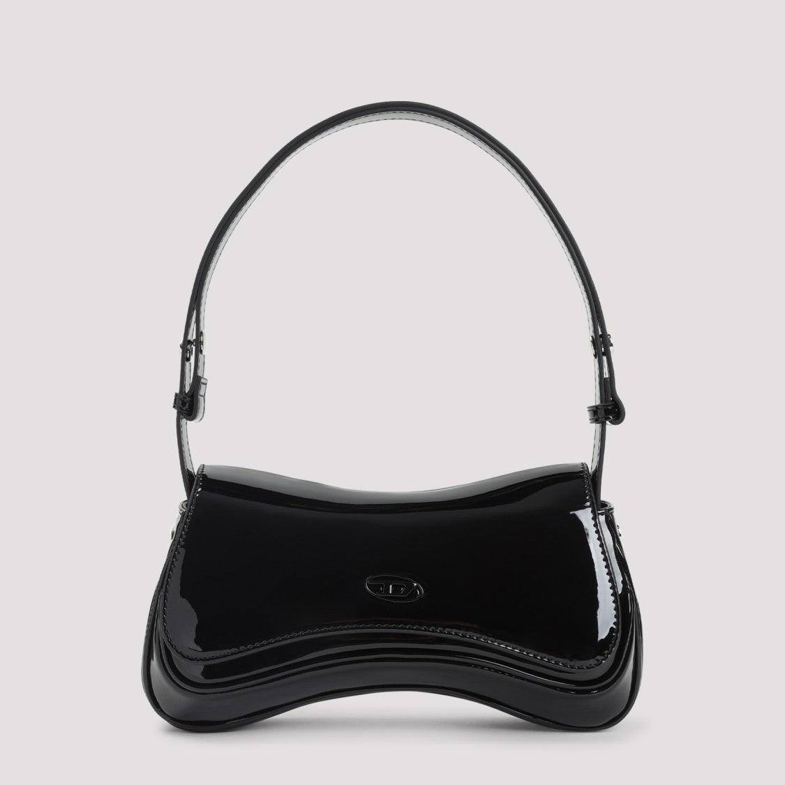 Diesel Curved Black Handbag With Glossy Finish