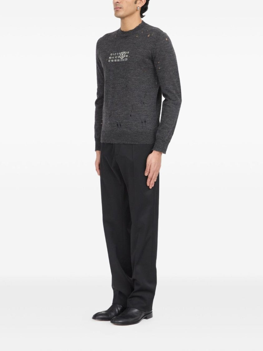 Mm6 By Maison Margiela Charcoal Grey Numeric Graphic Sweater With Ribbed Cuffs