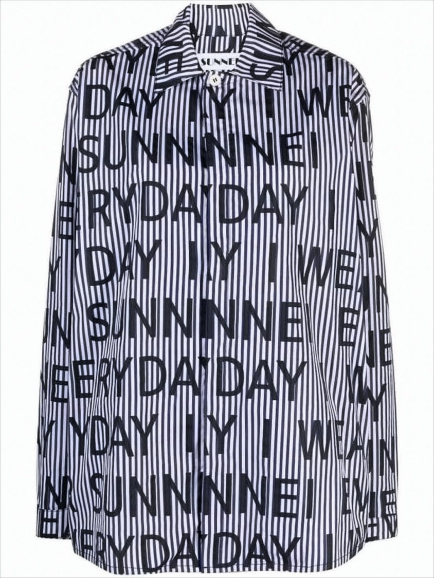 Sunnei Vertical Stripe Long-Sleeve Shirt With Oversized Typography