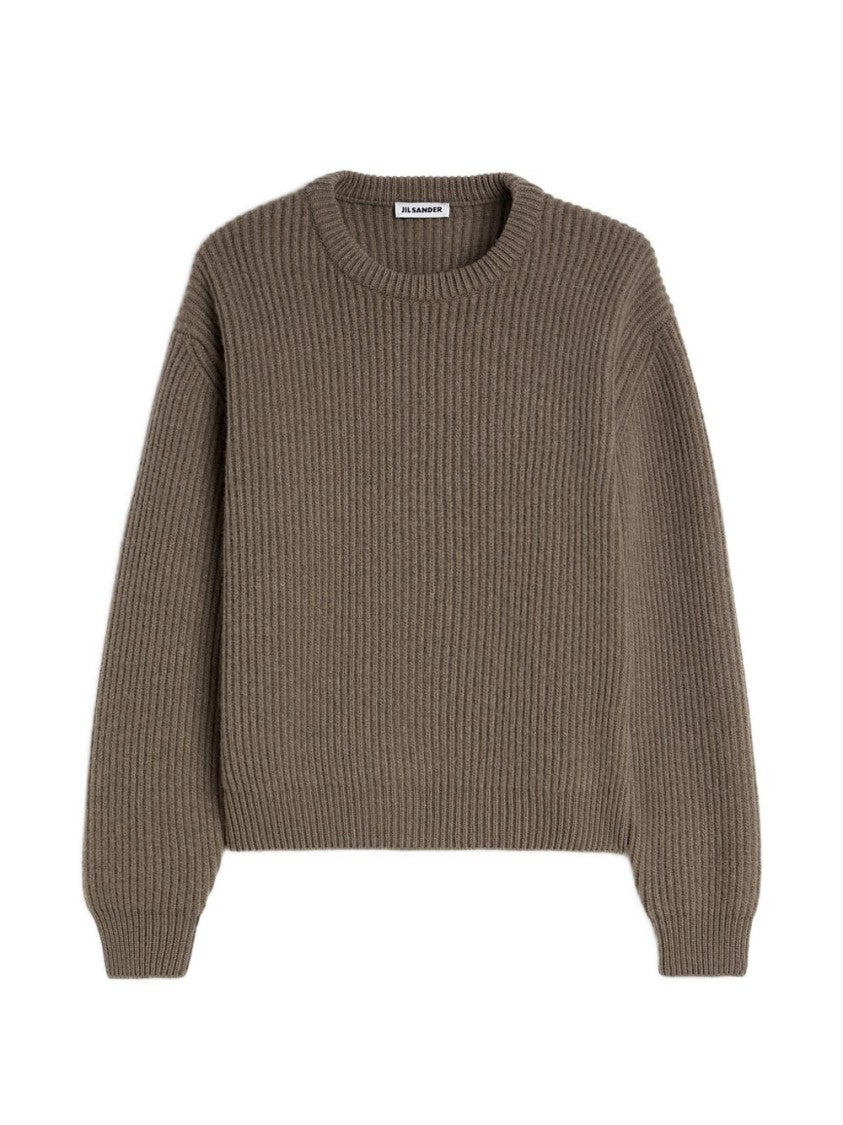 Jil Sander Grey Chunky Ribbed Knit Relaxed Sweater