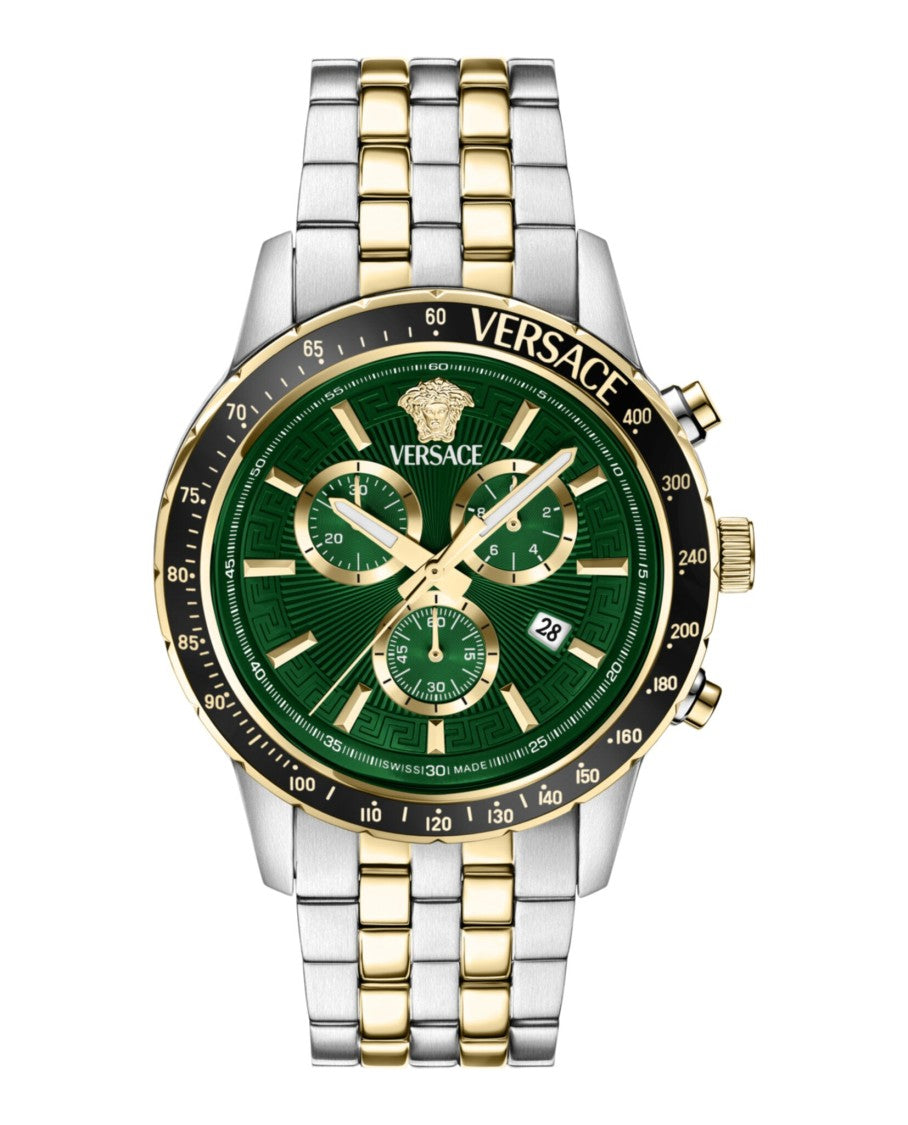 Versace Sport Chrono Bracelet Watch With Green Guilloche Dial