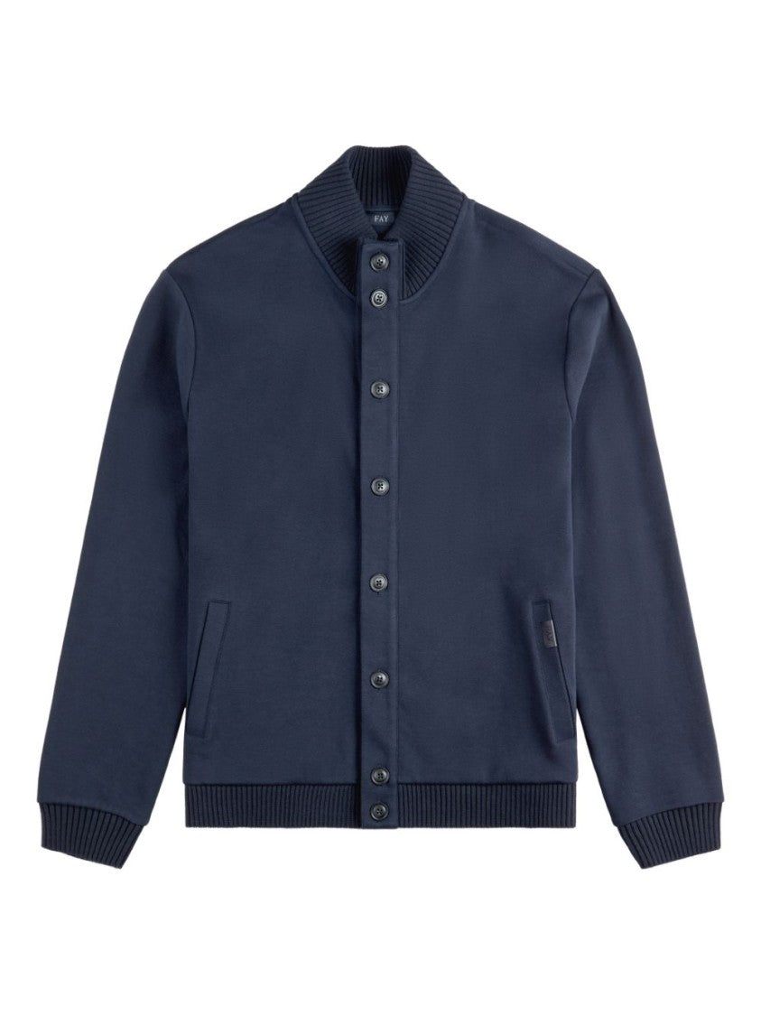 Fay High Collar Ribbed Blue Jacket