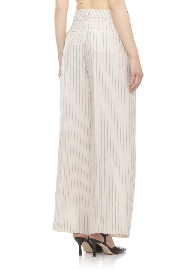 Peserico Ivory Striped Linen Wide-Leg Pants