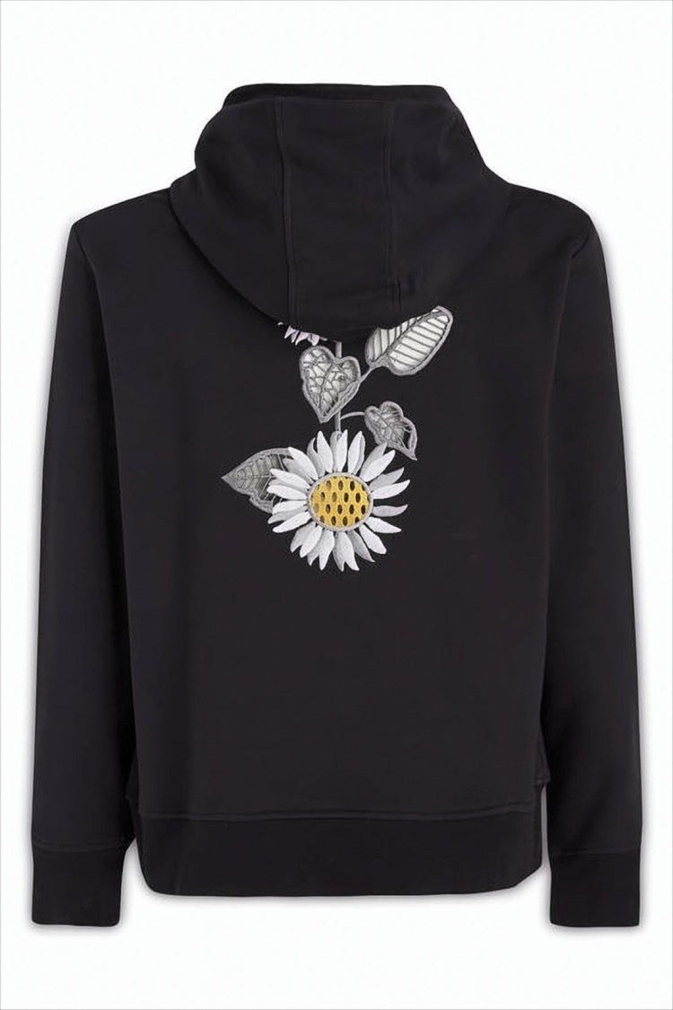 Thom Browne Floral Embroidered Black Hoodie With Drawstring And Kangaroo Pocket