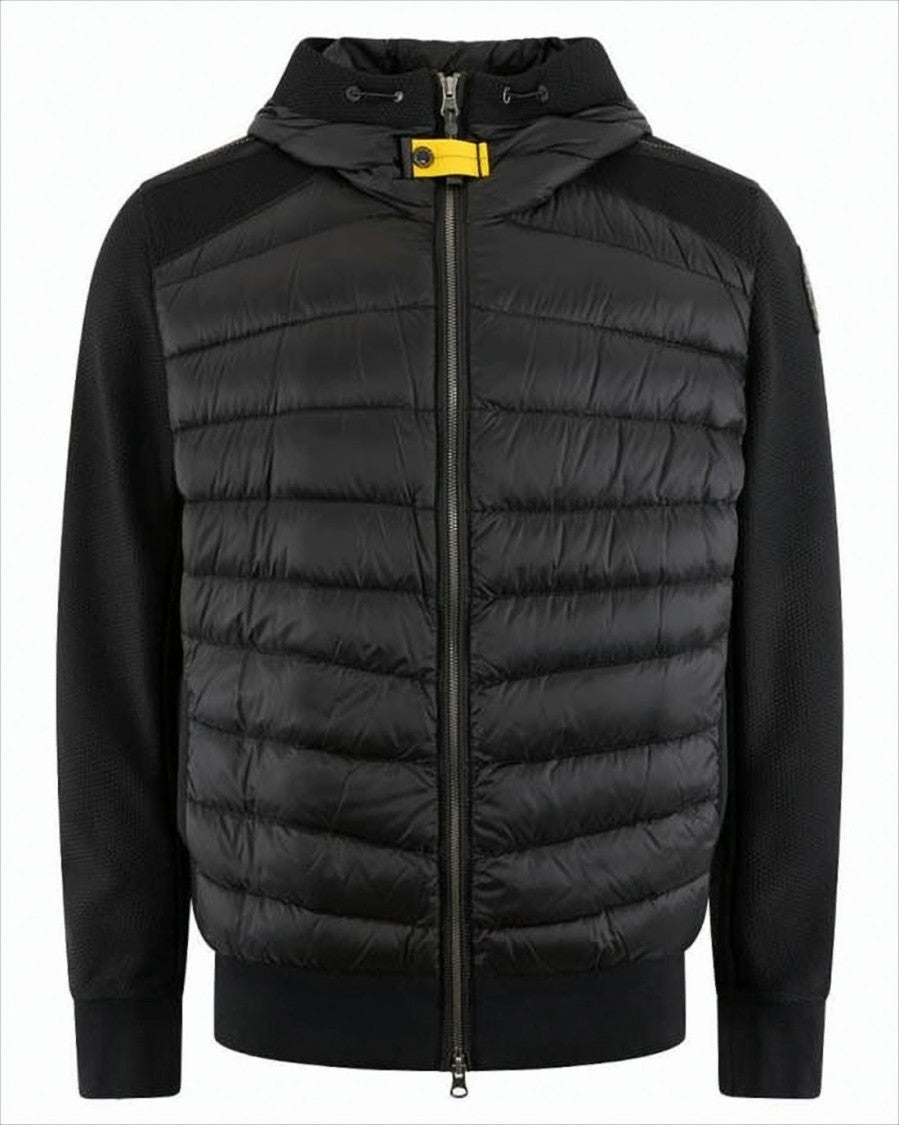 Parajumpers Quilted Black Down Jacket With Hood And Textured Sides