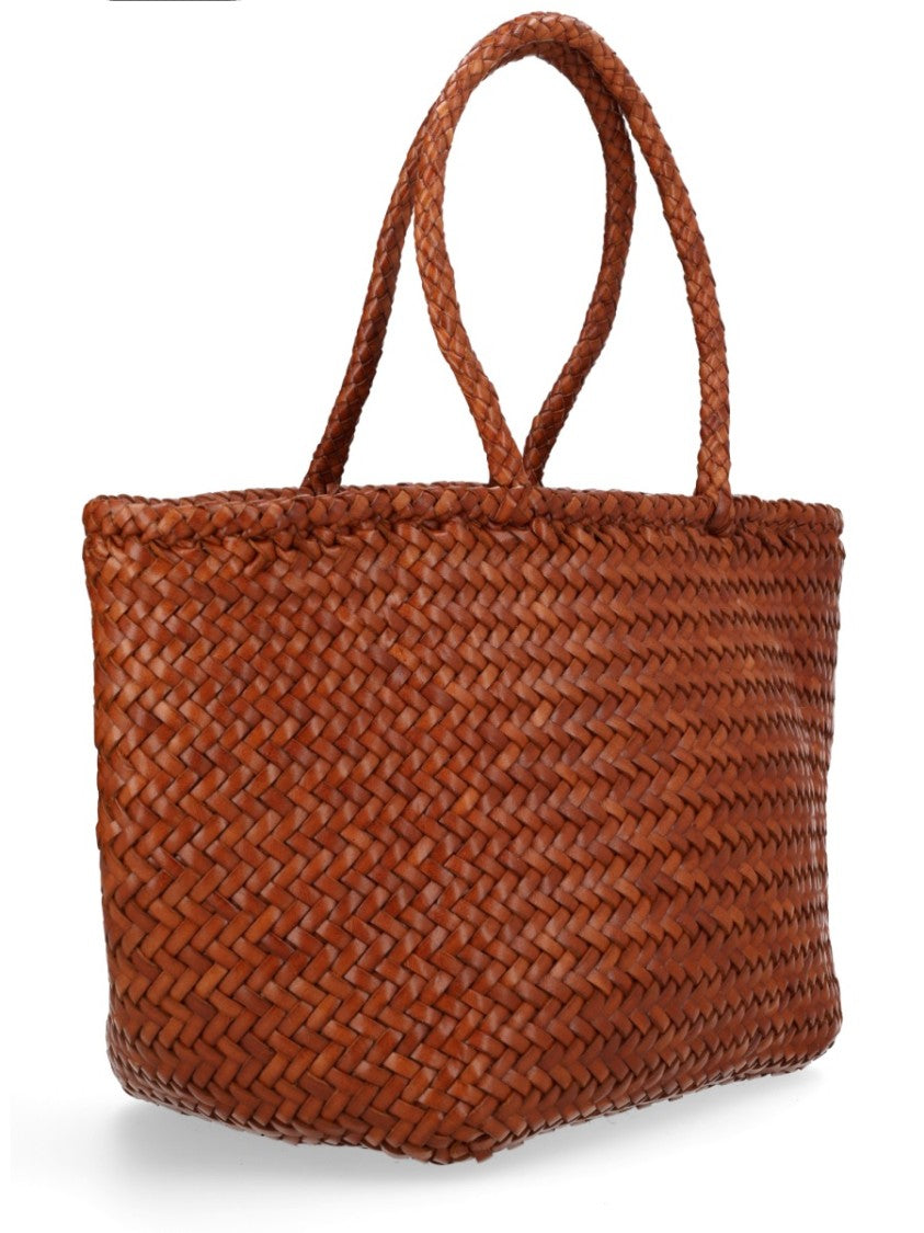Dragon Diffusion Warm Brown Grace Basket Woven Leather Tote Bag