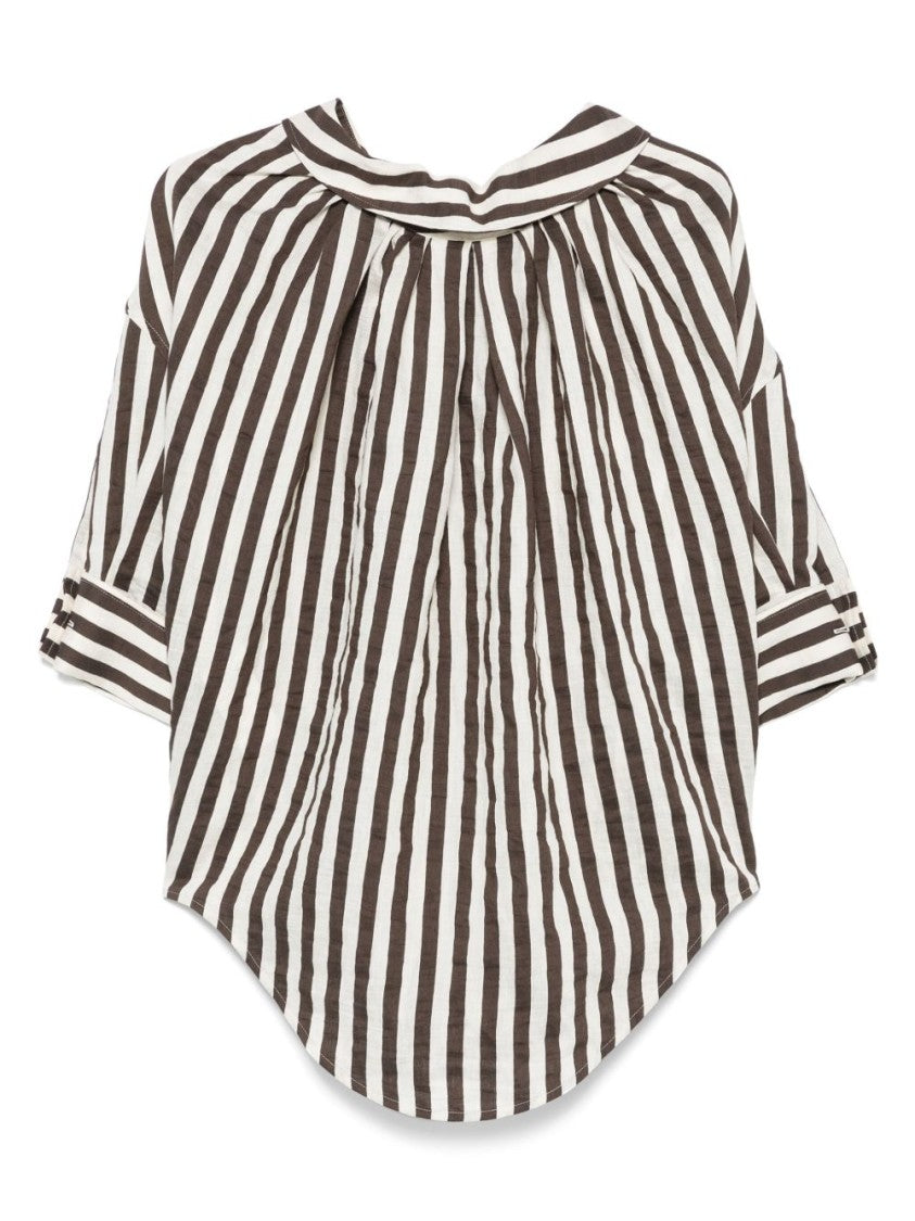 Seventy Sergio Tegon Brown Linen Blend Top With Tie Detail