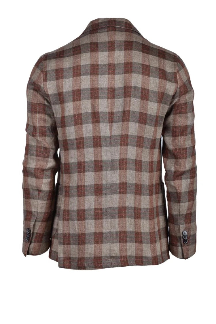 Laboratori Italiani Checkered Brown Linen Jacket