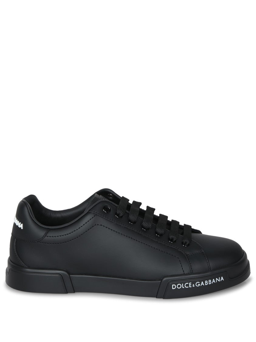Dolce & Gabbana Smooth Leather Black Sneakers With Lace-Up Front