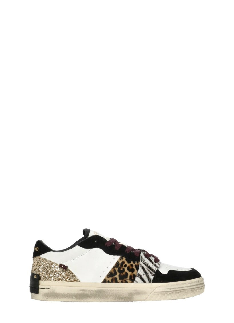 Crime London White Playoff Suede Animal Print Leather Sneakers