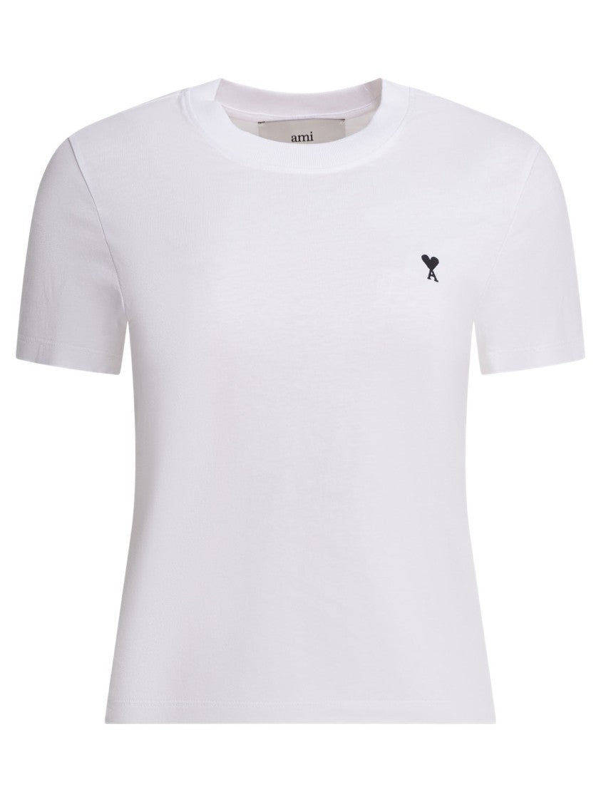 Ami Paris Minimalistic White T-Shirt With Subtle Logo Embroidery