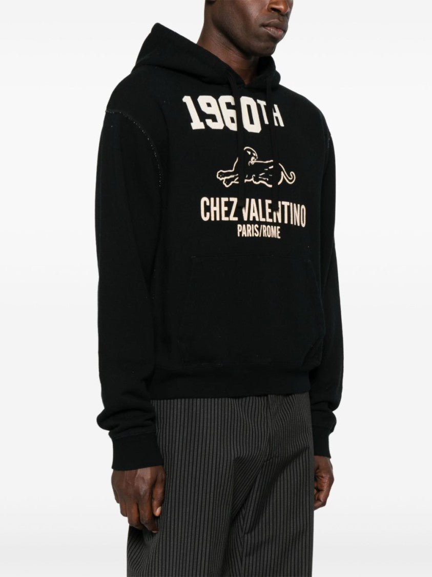 Valentino Garavani Classic Black Hoodie With Vintage Graphic Print