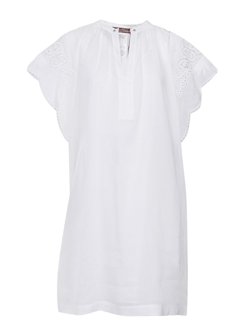 Max Mara Midi Dress With Scalloped Sleeves And Intricate Embroidery