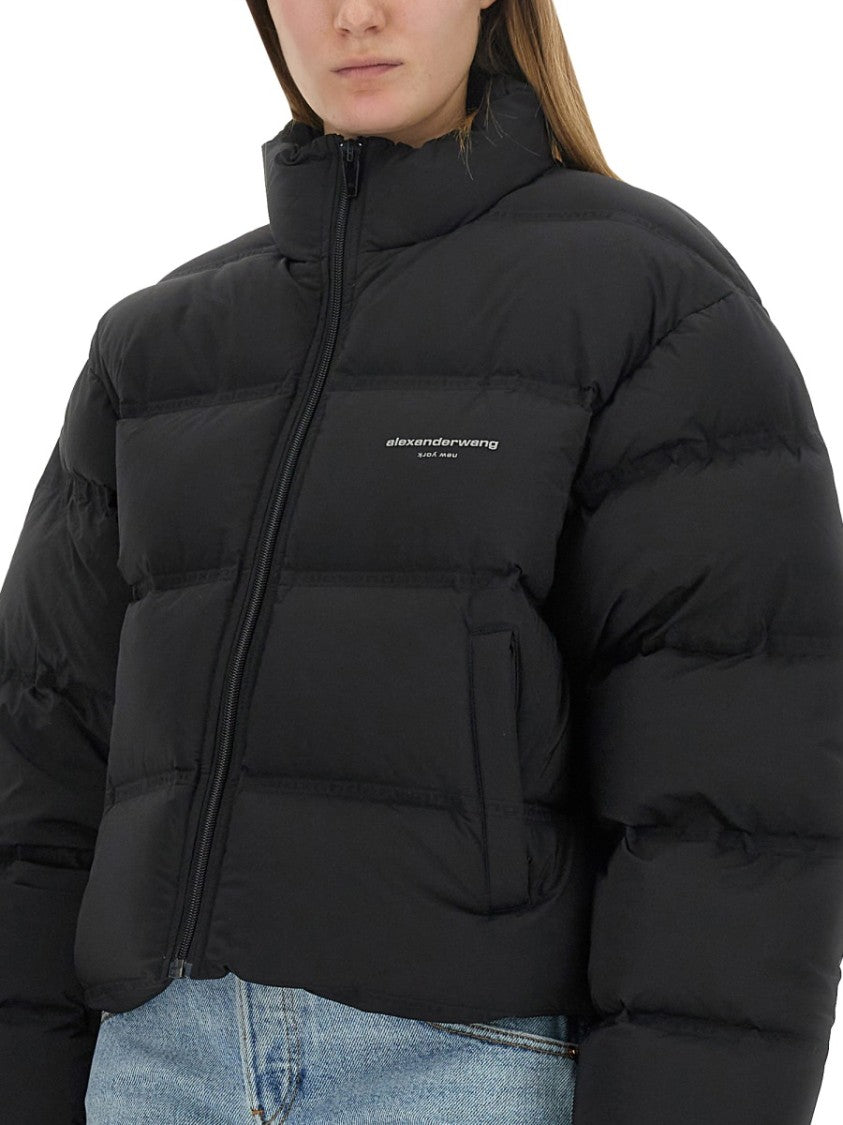 Alexander Wang Boxy Cropped Puffer Jacket With Logo Detail