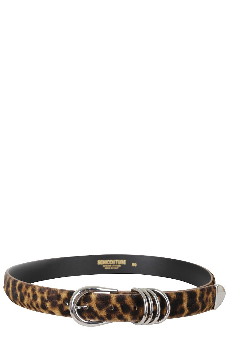 Semi Couture Leopard Print Xiomara Oval Buckle Leather Belt