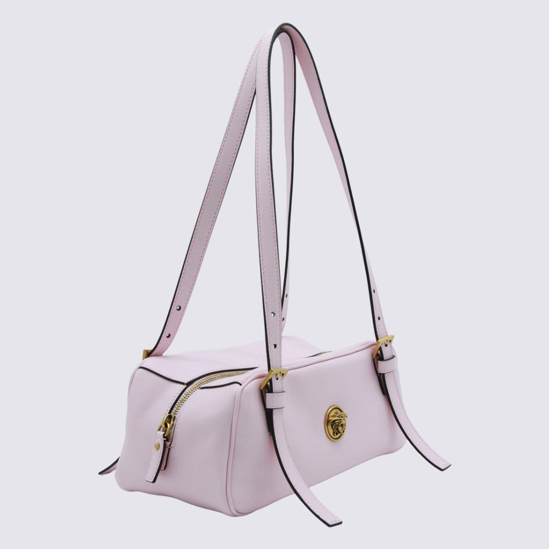 Versace Rectangular Handbag With Gold Medallion And Adjustable Straps