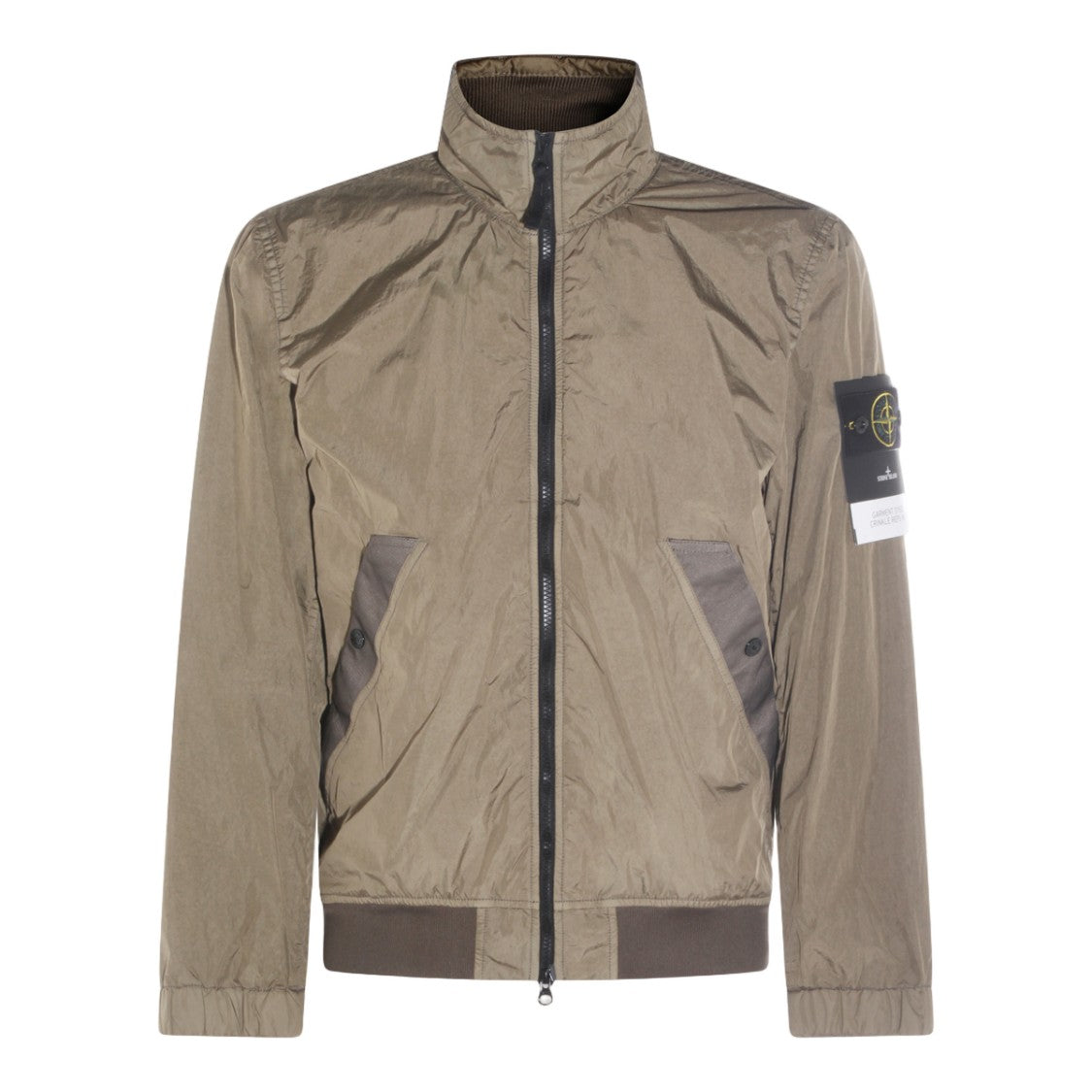 Stone Island Brown Lightweight Jacket With High Collar And Ribbed Cuffs