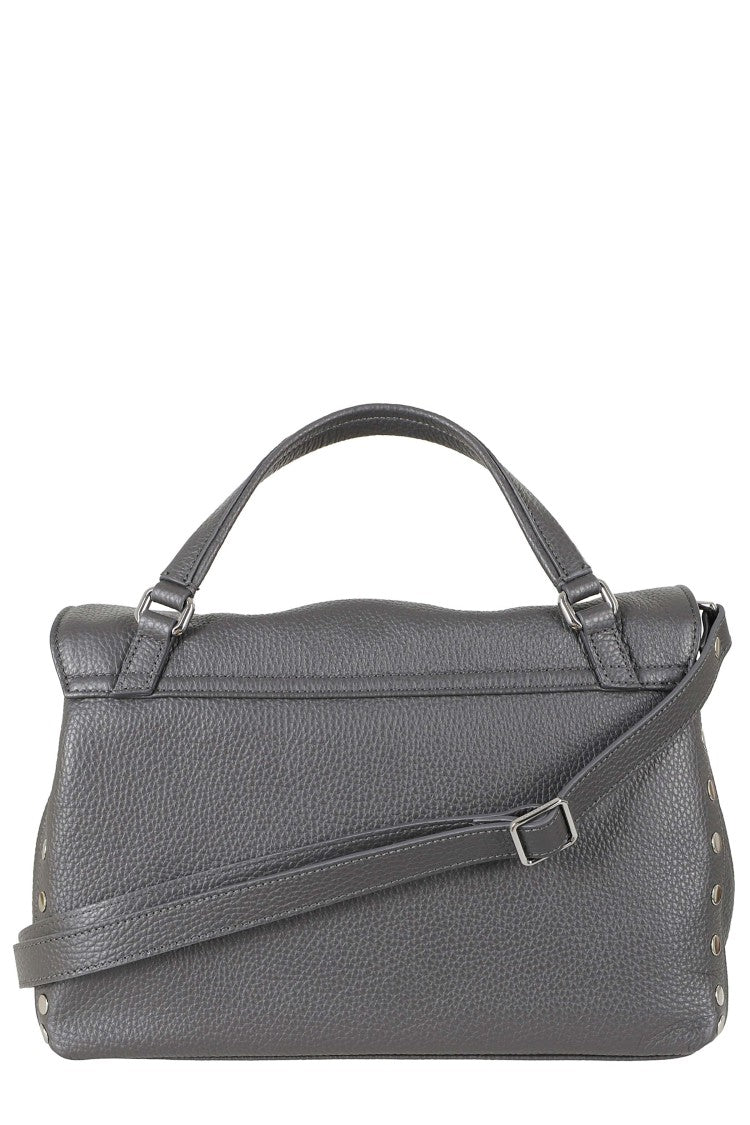 Zanellato Grey Vulcano Postina Daily Small Roll Clasp Leather Shoulder Bag