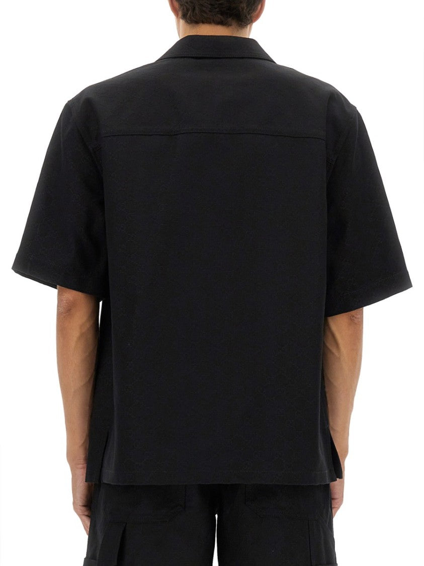 Gucci Gg Black Jacquard Camp Collar Cotton Shirt