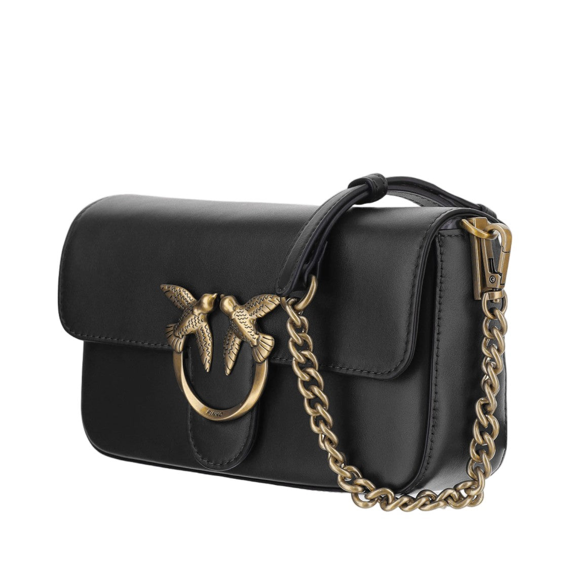 Pinko Black Leather Logo Shoulder Bag