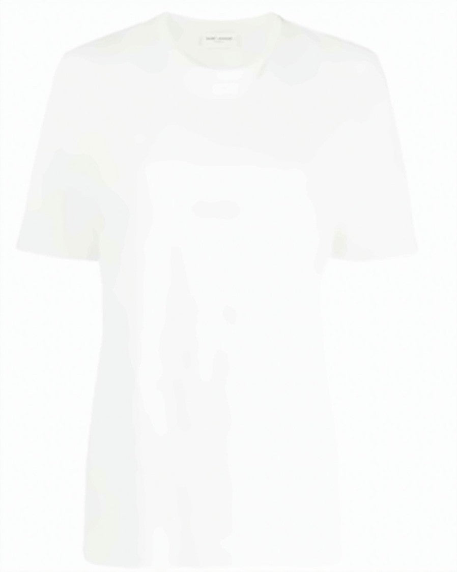 Saint Laurent Minimalist White Cotton T-Shirt With Chest Pocket Detail