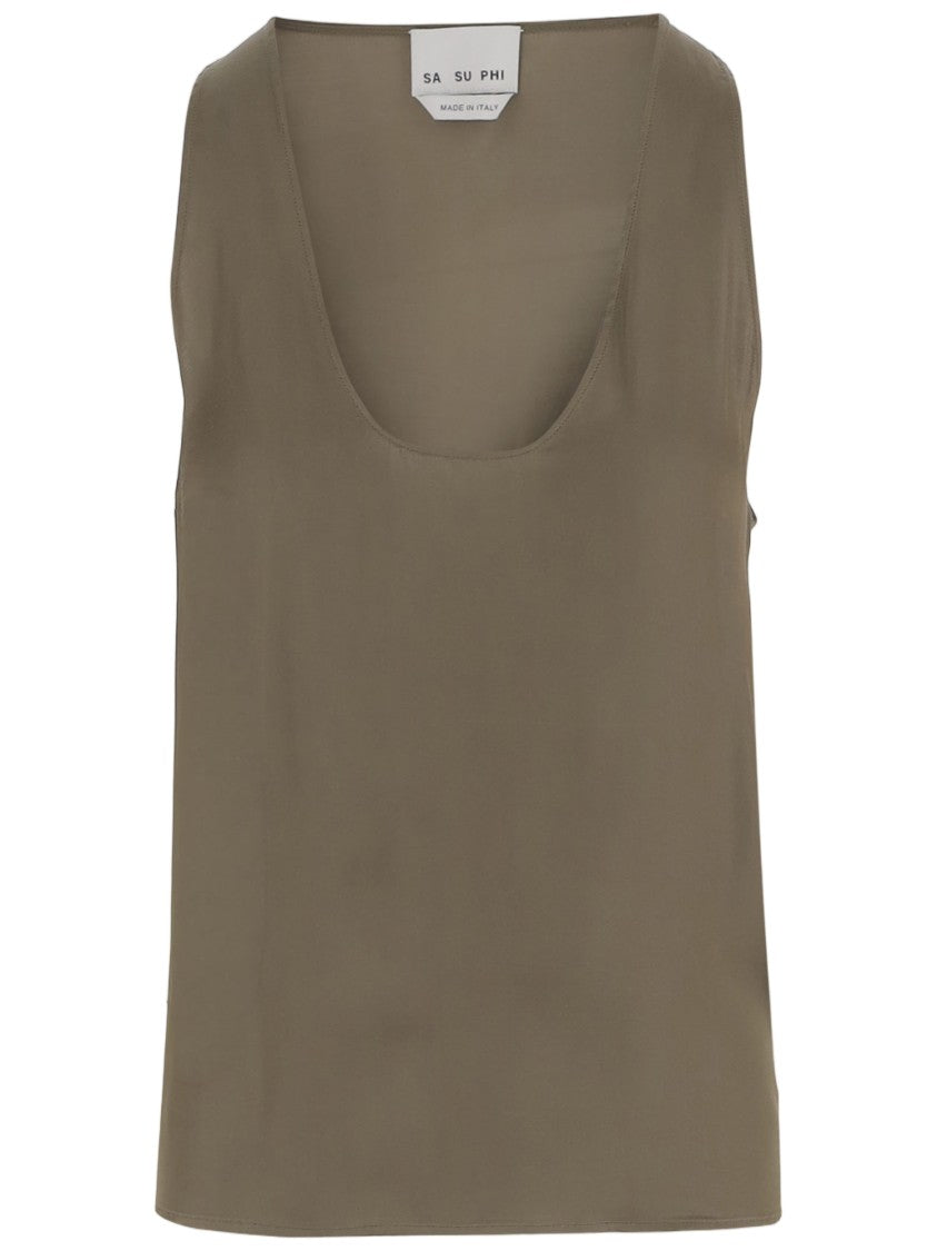 Sa Su Phi Khaki Viscose Tank Top