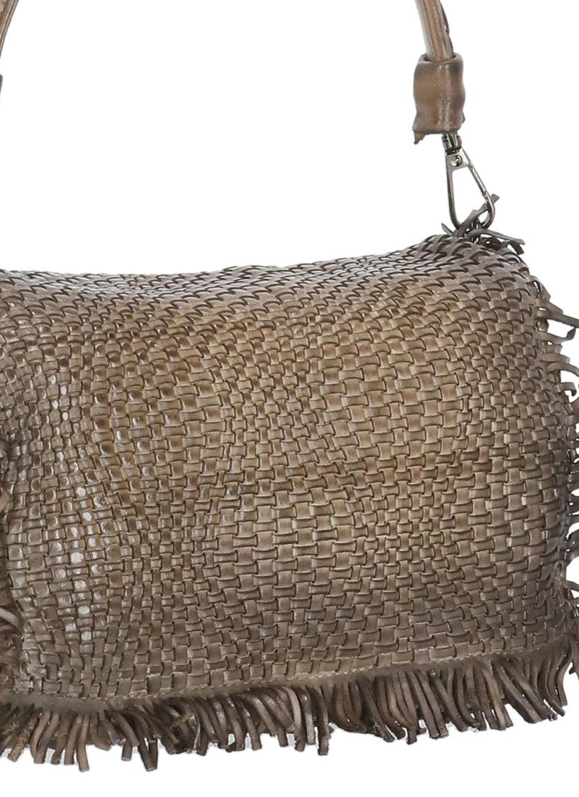 Reptile's House Structured Braided Shoulder Bag With Fringed Edges