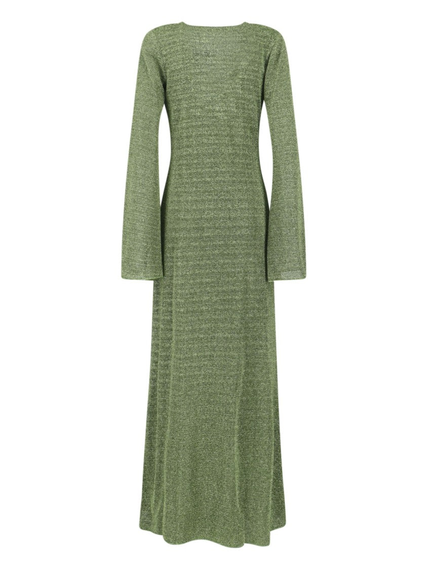 Oséree Maxi Kaftan Dress In Shimmering Green Metallic Fabric