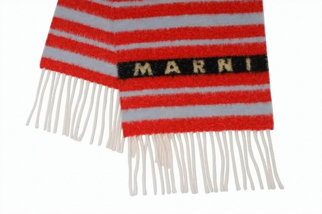 Marni Horizontal Striped Alpaca Blend Scarf With Fringed Edges