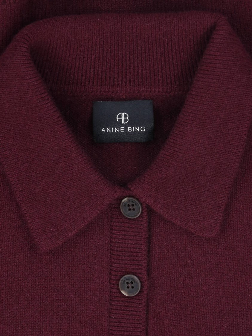 Anine Bing Burgundy Cashmere Polo Sweater With Classic Collar