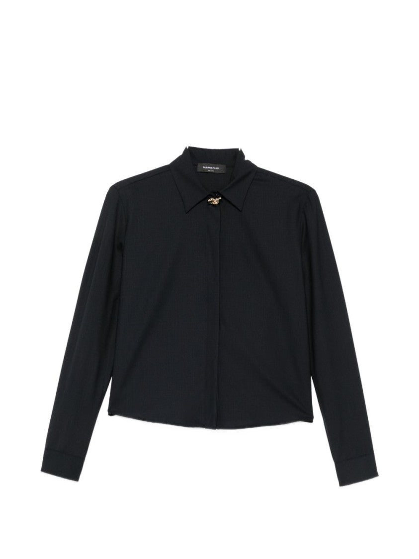 Fabiana Filippi Black Cropped Classic Collar Gold-Tone Shirt