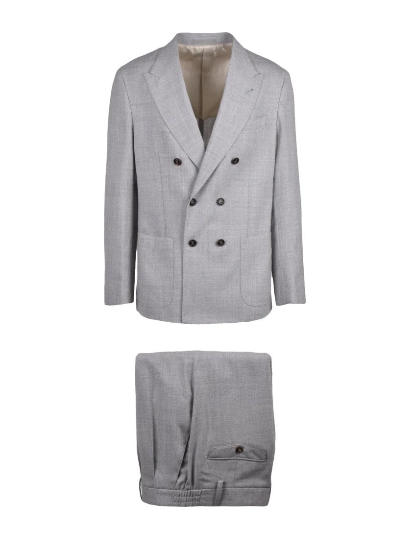 Eleventy Light Grey Double-Breasted Structured Wool Suit