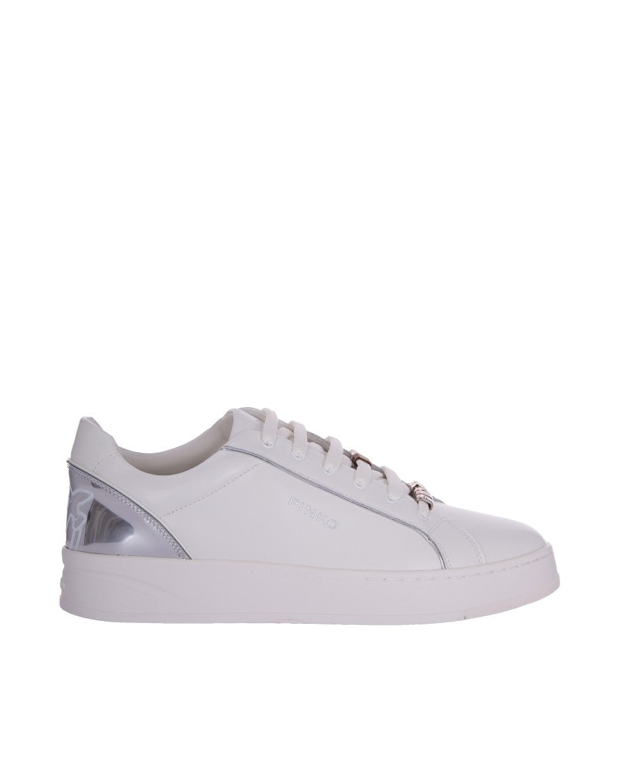 Pinko Low-Top White Sneakers With Metallic Silver Accents