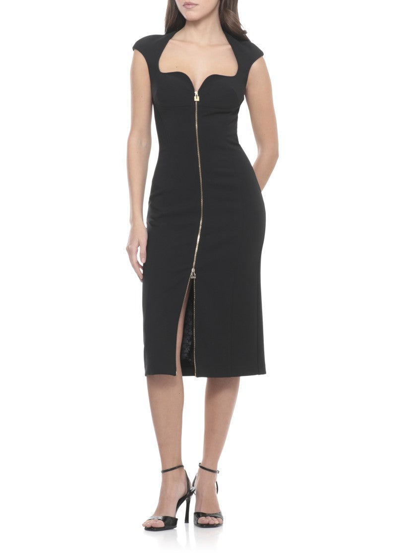 Elisabetta Franchi Knee-Length Dress With Prominent Front Zip And Fitted Silhouette