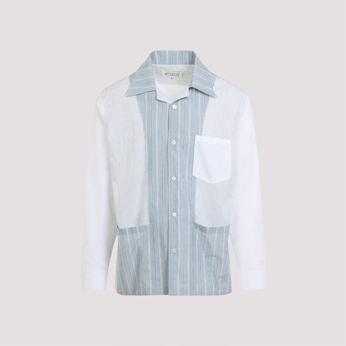 Maison Margiela Vertical Stripe And Solid Panel Cotton Shirt