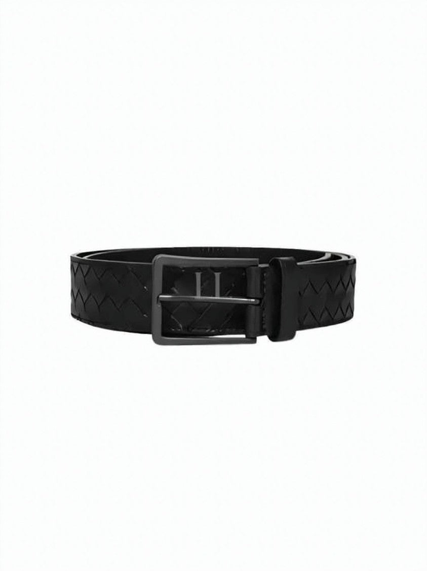 Bottega Veneta Woven Calfskin Leather Belt With Rectangular Buckle