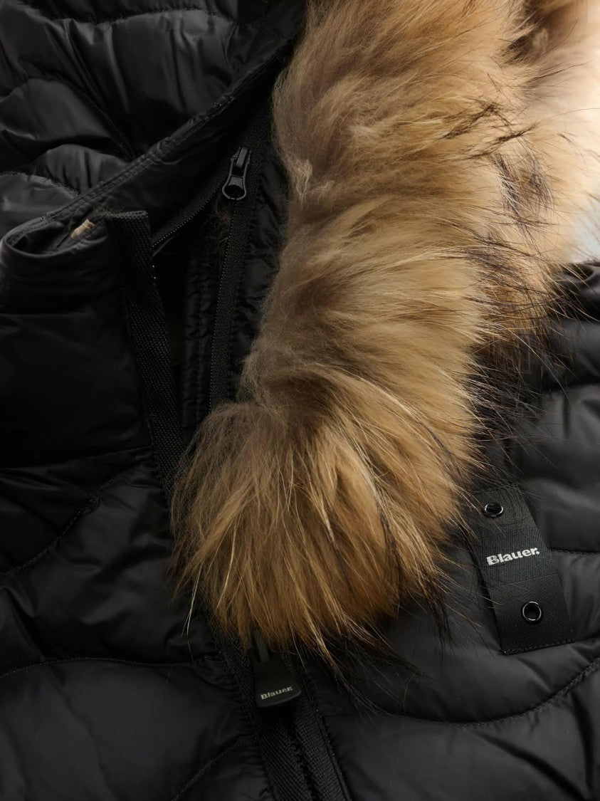 Blauer Short Quilted Faux Fur Trim Fitted Jacket