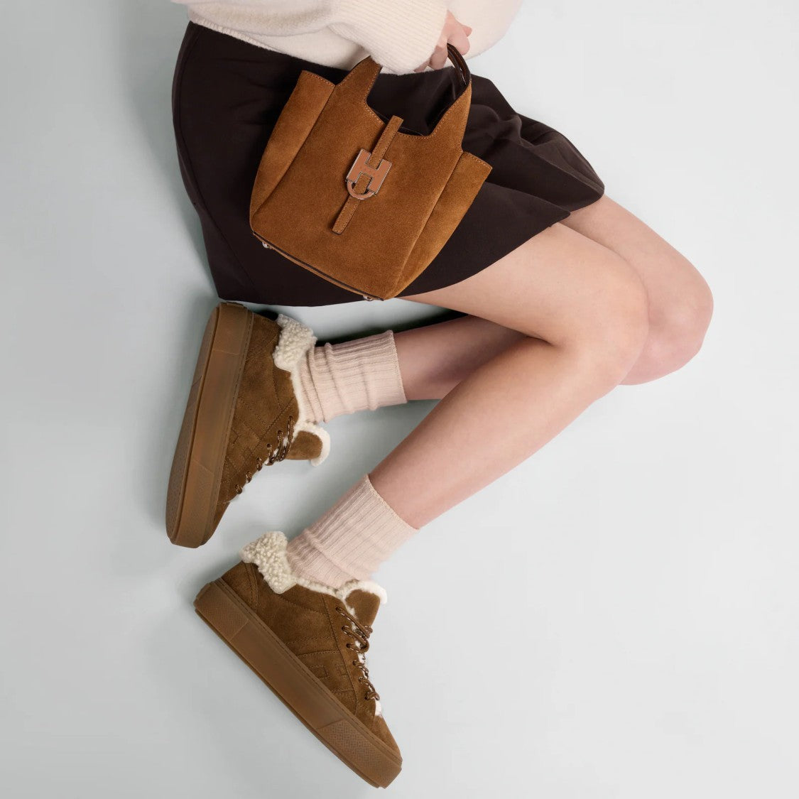 Hogan Light Brown H705 Allacciato H Calfskin Lambskin Sneakers