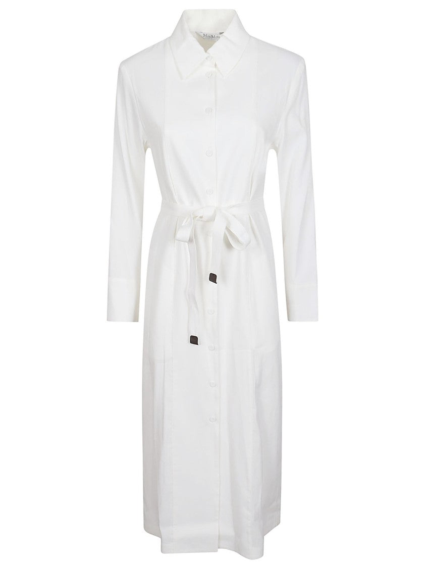 Max Mara Shirt Dress In Stretch Linen Blend With Waist Tie