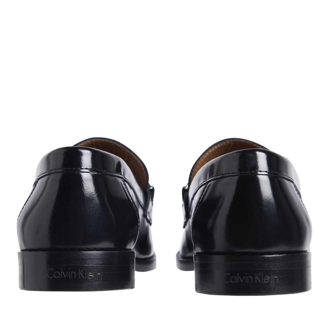Calvin Klein Black Polished Leather Moc Toe Loafers