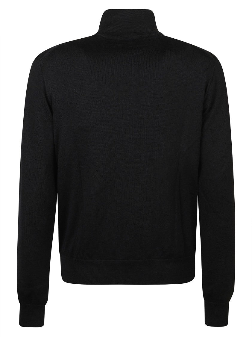 Prada High Collar Zip-Up Black Sweater