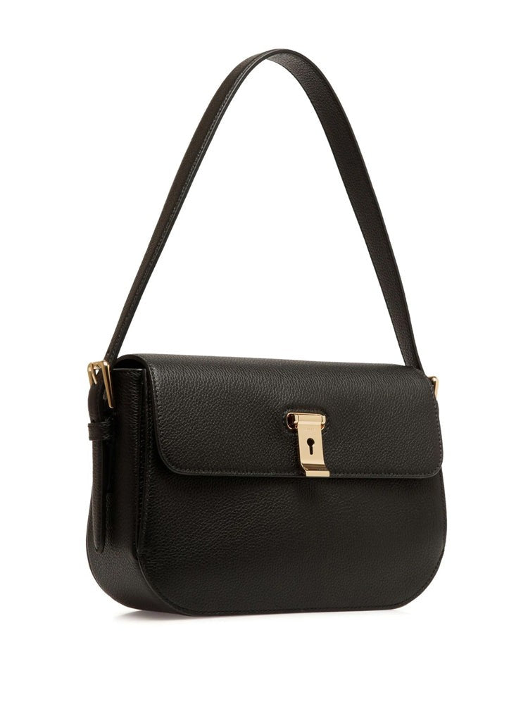 Bally Textured Cow Leather Shoulder Bag With Gold-Tone Lock Closure