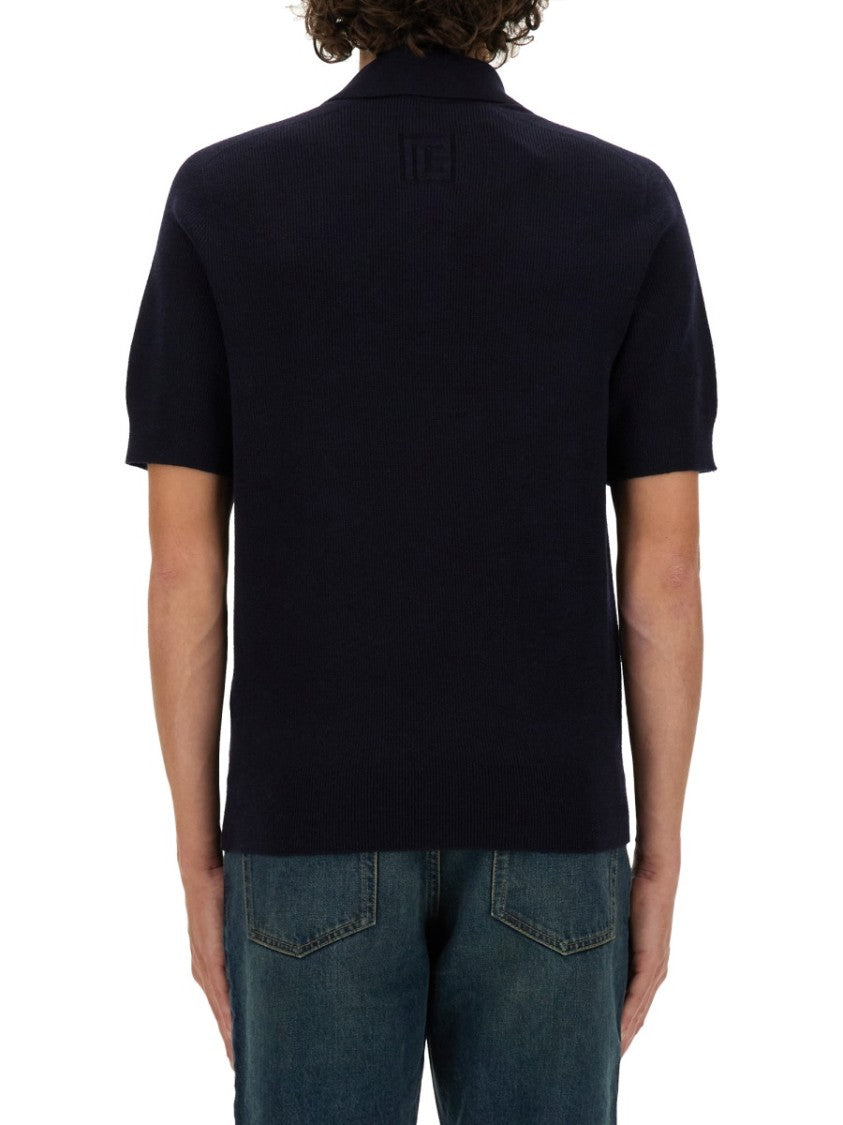 Balmain Classic Black Merino Wool Polo Shirt