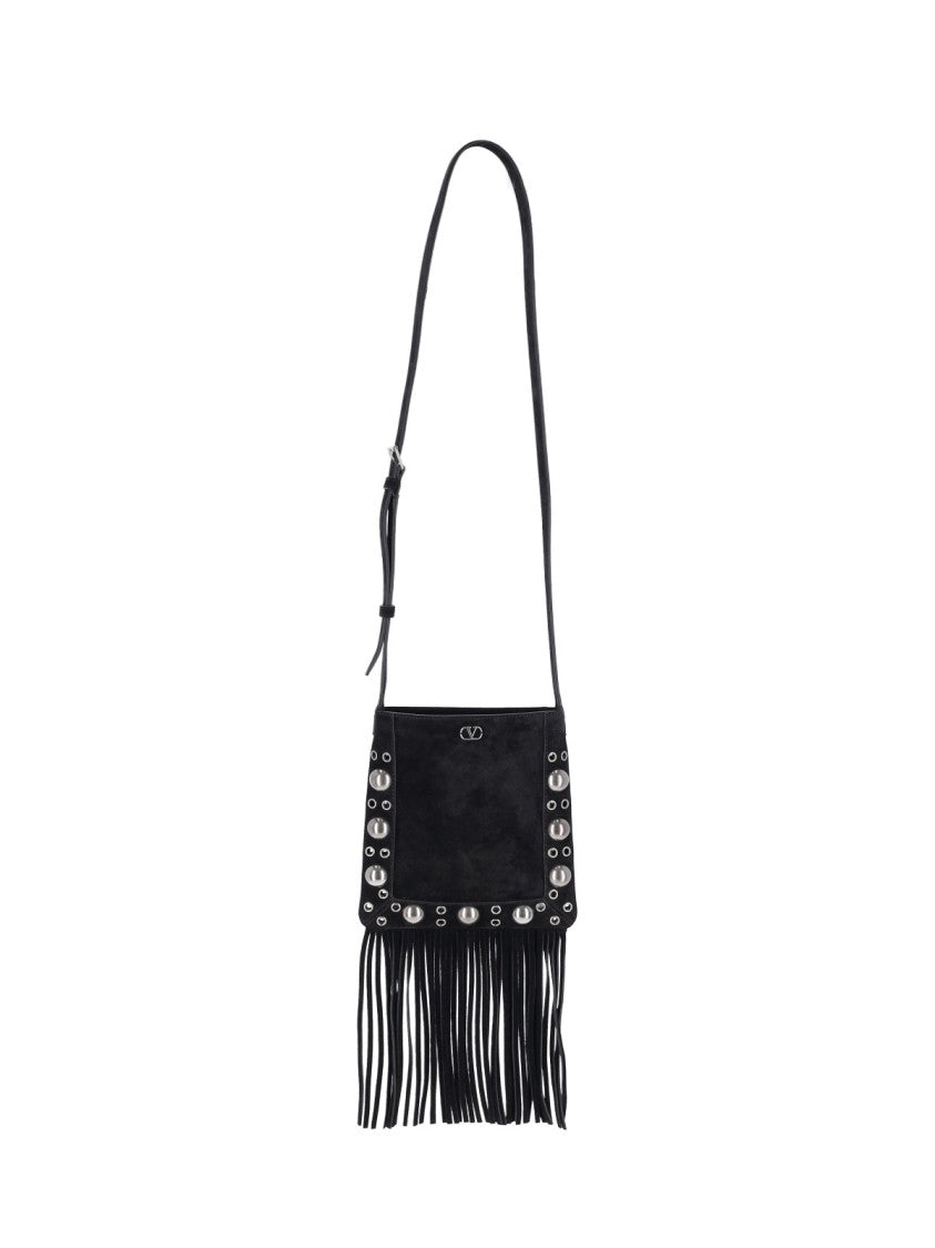 Valentino Garavani Nellcote Brown Calfskin Suede Fringe Small Shoulder Bag