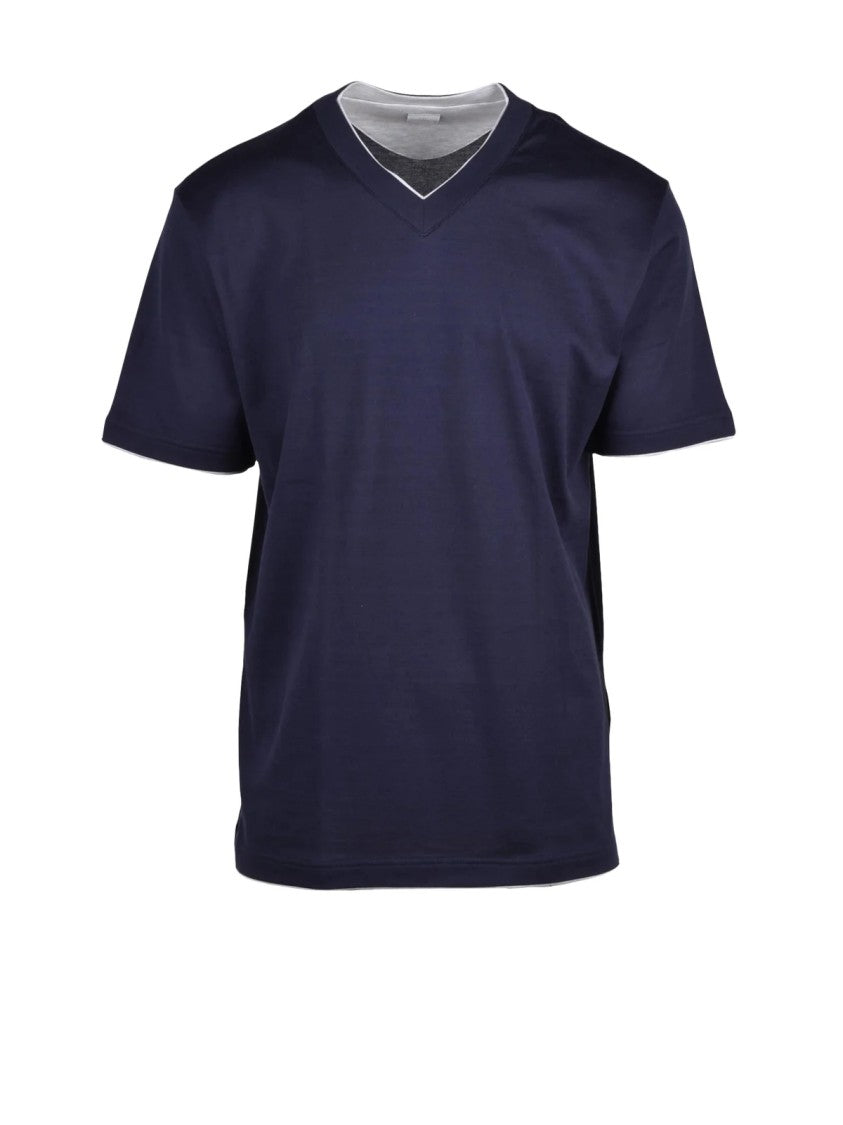 Eleventy Blue Soft V-Neck Cotton T-Shirt