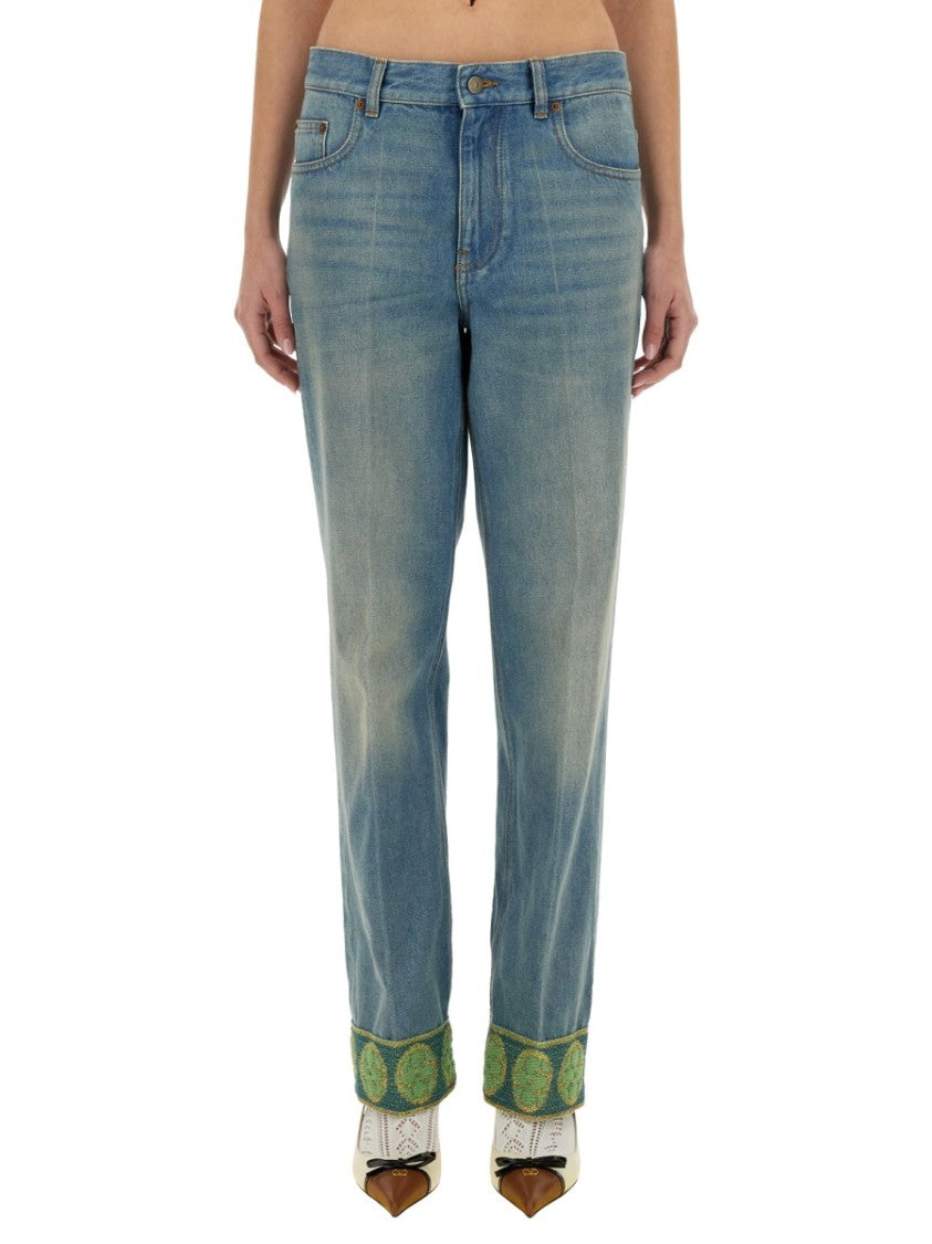Valentino Denim Pants With Jacquard Edges