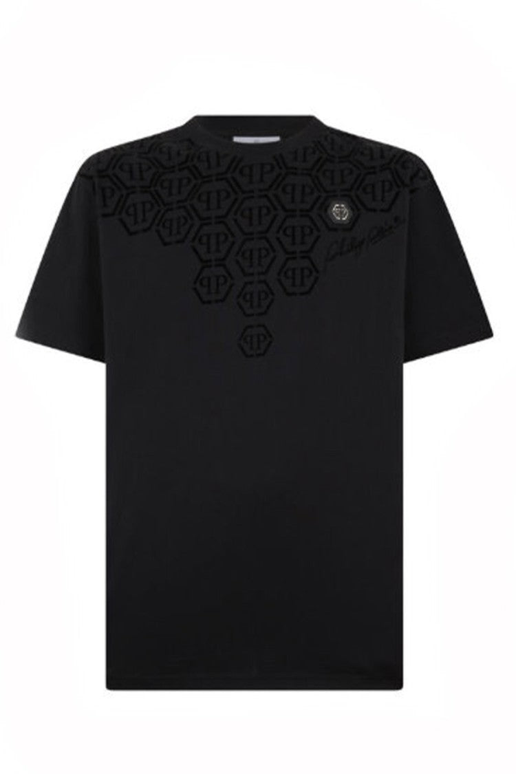 Philipp Plein Black Tonal Degrade Hexagon Monogram Cotton T-Shirt