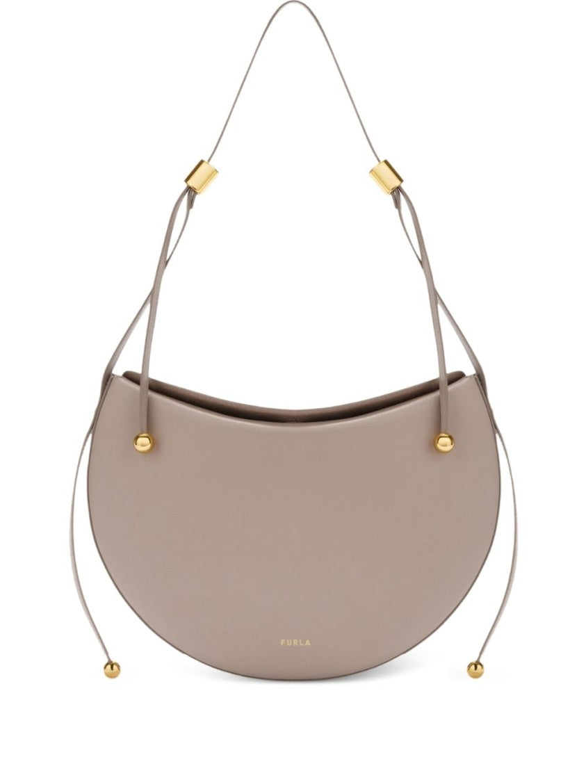 Furla Crescent-Shaped Leather Bag With Adjustable Drawstring