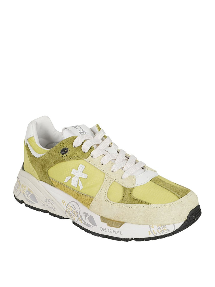 Premiata Vintage-Inspired Green Sneakers With Suede And Leather Accents